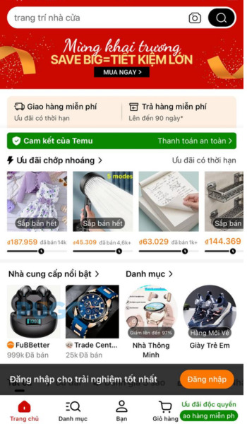 App Temu trên điện thoại App Temu trên điện thoại