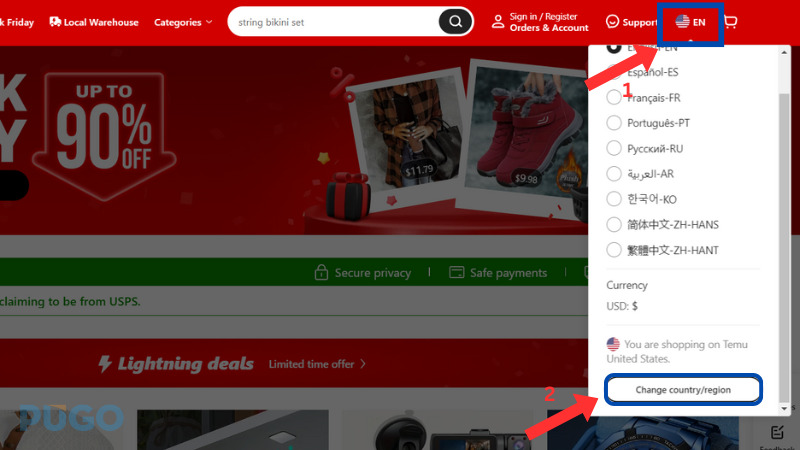 Thay đổi Quốc gia/Khu vực Thay đổi Quốc gia/Khu vực