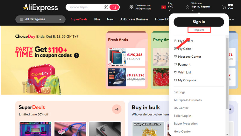 Chọn Register để đăng ký tài khoản Chọn Register để đăng ký tài khoản