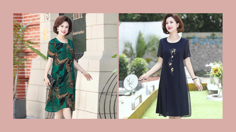 Đầm trung niên dáng suông đơn giản