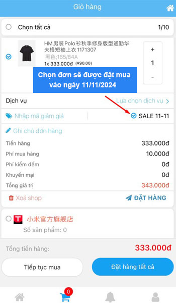 Chọn đơn đặt mua vào ngày 11/11/2024