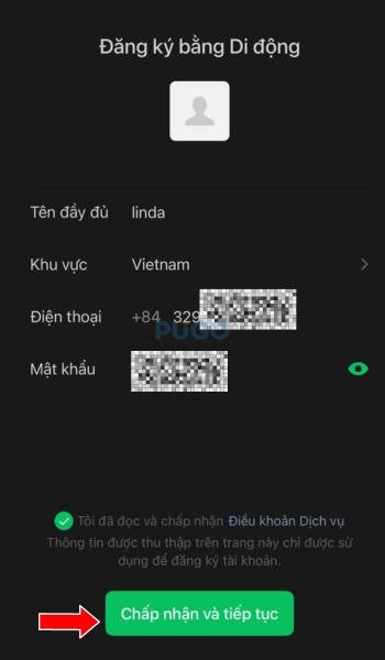 Sau đó, nhấn vào "Chấp nhận và tiếp tục"