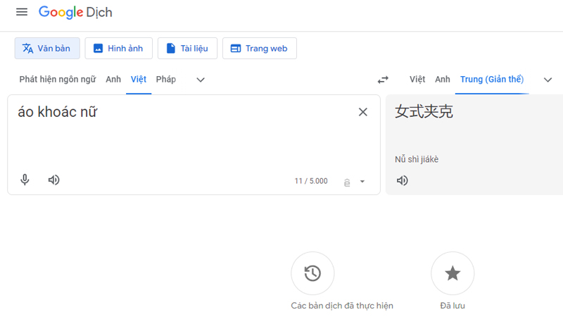 Sử dụng google dịch
