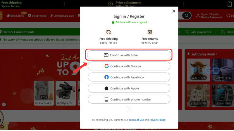 Chọn Continue with Email Chọn Continue with Email