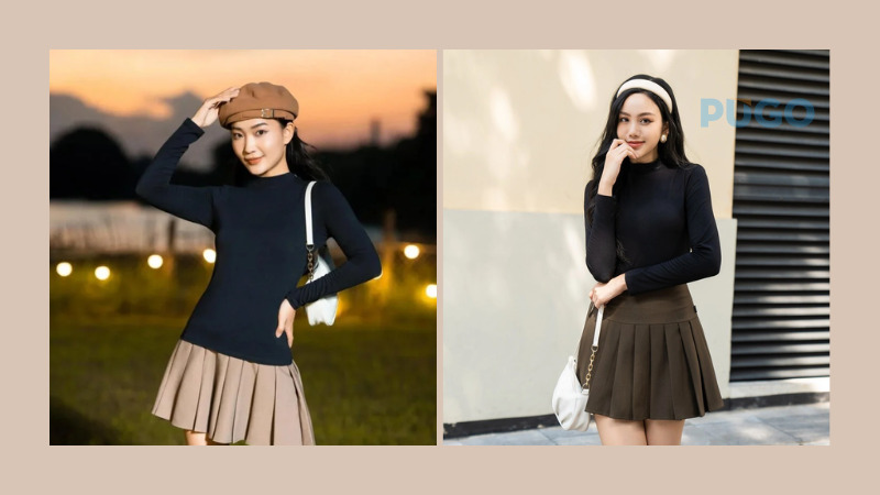 Áo giữ nhiệt nữ phối với chân váy