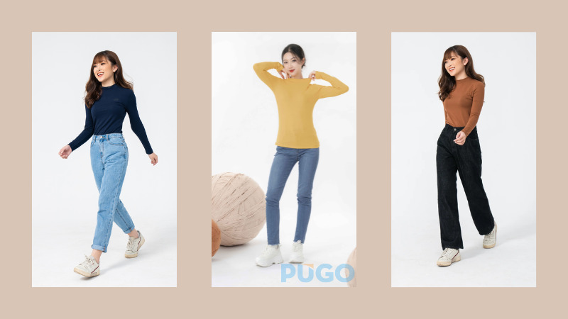 Áo giữ nhiệt nữ phối với quần jeans và giày thể thao