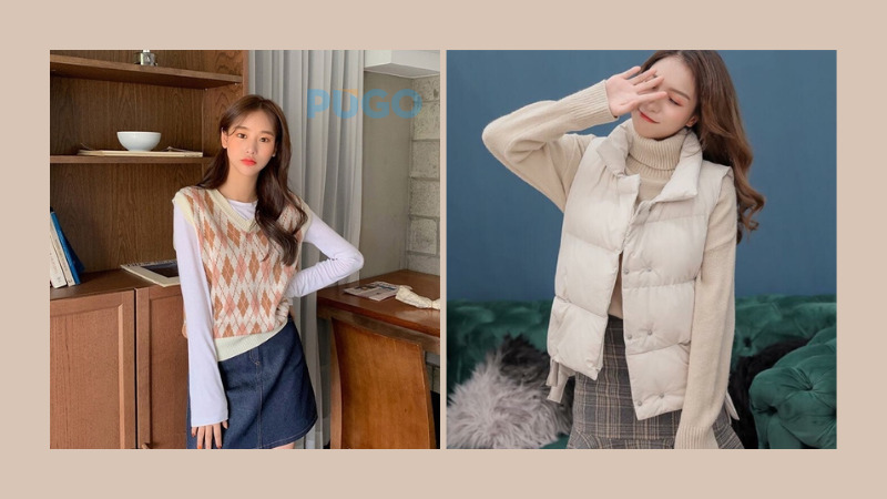 Áo giữ nhiệt nữ phối với áo gile