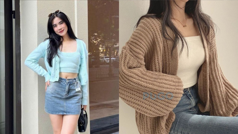 Áo cardigan với áo croptop