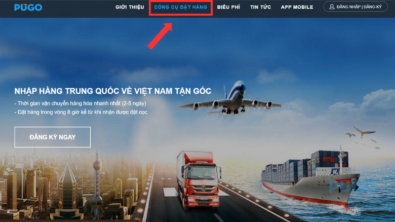 Bấm vào mục Công cụ đặt hàng