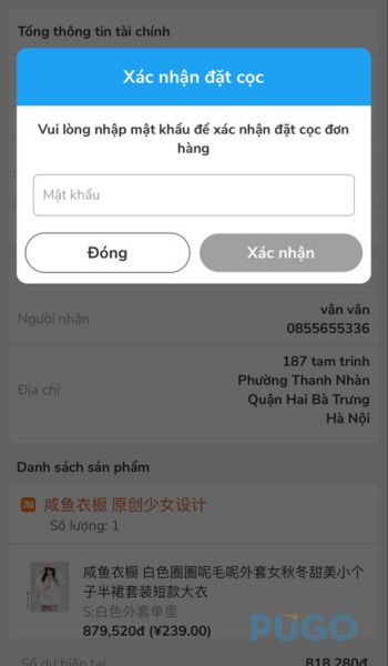 Nhập mật khẩu đặt cọc