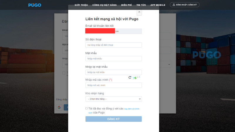  Nhập các thông tin, đồng ý điều khoản và đăng ký tài khoản Pugo