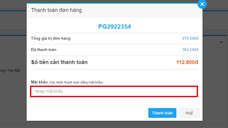 Nhập mật khẩu thanh toán để thanh toán Nhập mật khẩu thanh toán để thanh toán