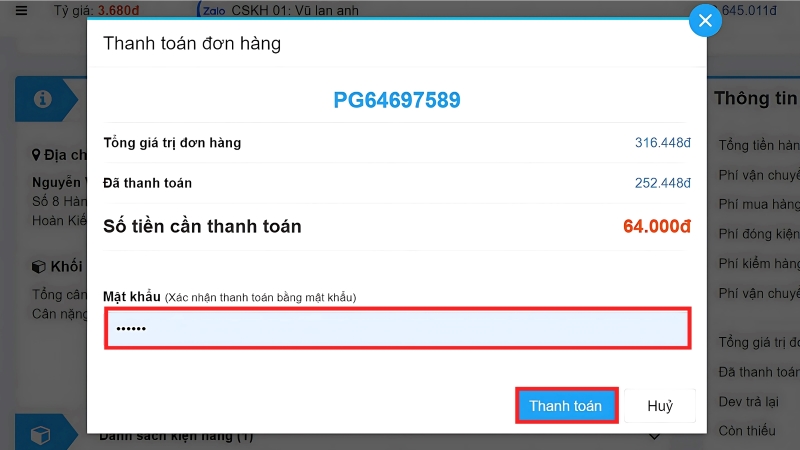 Nhập mật khẩu thanh toán để thanh toán Nhập mật khẩu thanh toán để thanh toán