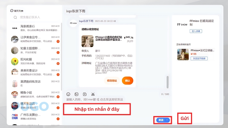 Khung chat với shop