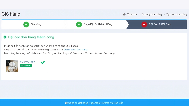 Màn hình đặt cọc thành công Màn hình đặt cọc thành công