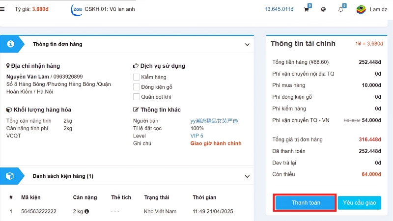Bấm Thanh toán Bấm Thanh toán
