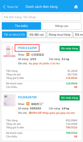 Đơn hàng cần khiếu nại