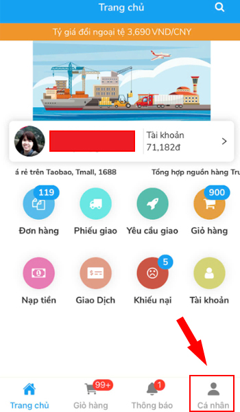 Vào mục cá nhân