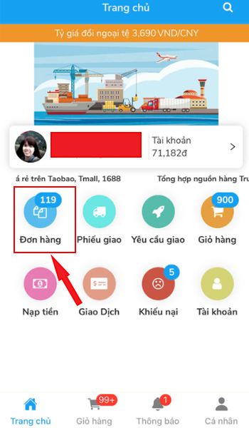 Chọn mục Đơn hàng