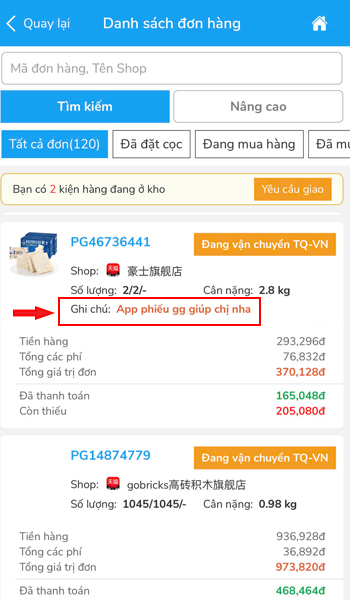 Ghi chú đơn hàng