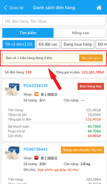 Chọn yêu cầu giao