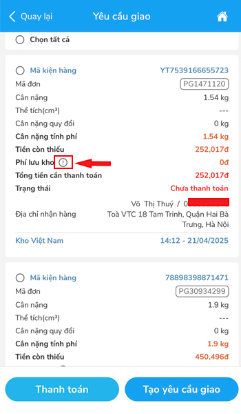 Xem phí lưu kho