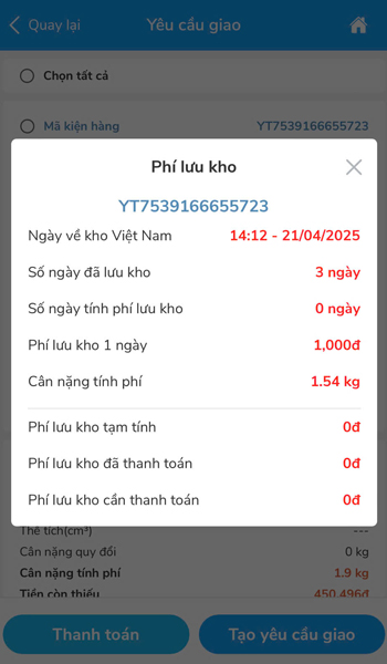 Chi tiết phí lưu kho