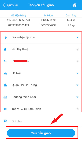 Tạo yêu cầu giao
