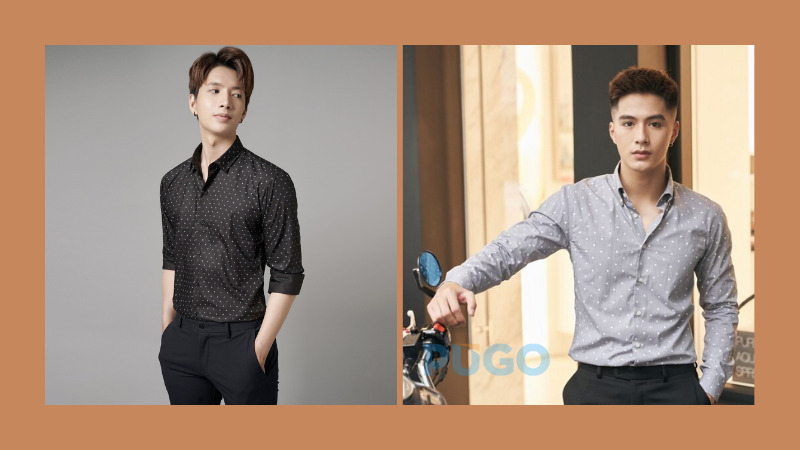 Áo sơ mi họa tiết chấm bi Áo sơ mi họa tiết chấm bi