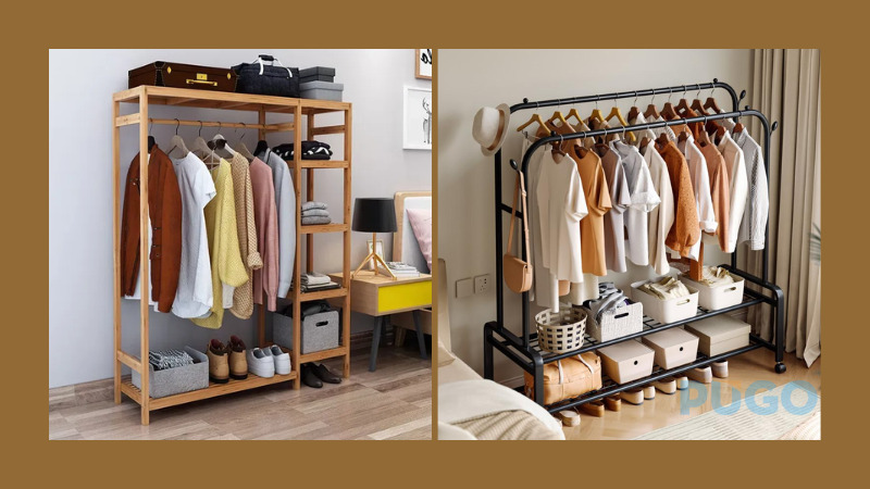 Giá treo quần áo tích hợp kệ để đồ