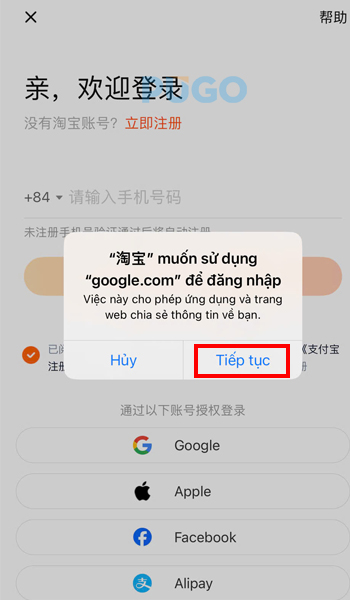 Chọn tiếp tục Chọn tiếp tục
