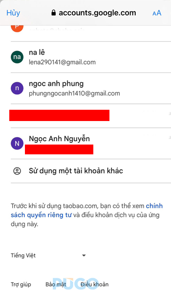 Chọn tài khoản muốn đăng nhập Taobao