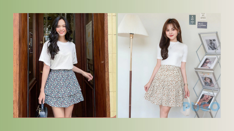 Chân váy hoa nhí dáng xòe Chân váy hoa nhí dáng xòe