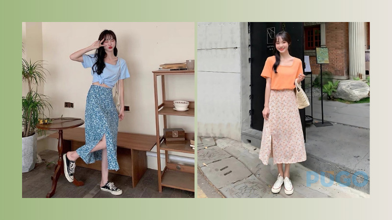 Chân váy hoa nhí xẻ tà Chân váy hoa nhí xẻ tà