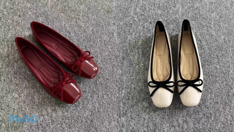 Giày búp bê Trung Quốc mũi vuông phối nơ Giày búp bê Trung Quốc mũi vuông phối nơ