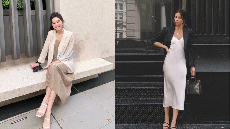 Áo blazer phối với đầm suông