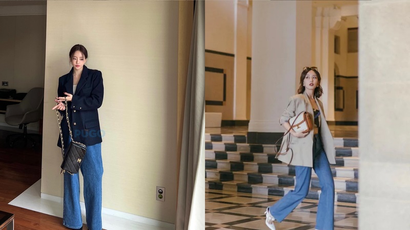 Áo blazer phối với quần bò