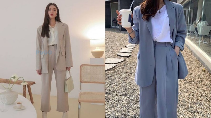Áo blazer kết hợp cùng quần tây ống rộng